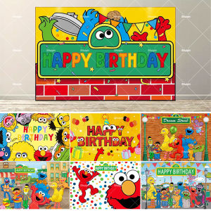 Cartoon Monster Biscuit Backdrop Kids Birthday Decorations Party Supplies Cookie SEsames STreet-Baby Shower Photography Banner