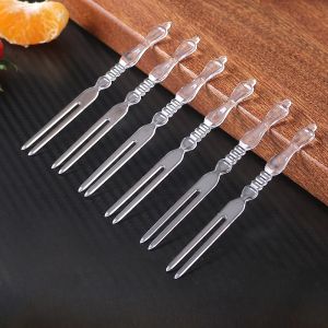 Disposable Plastic Bamboo Node Fruit Fork Transparent KTV Disposable Fruit Fork Cake Fork Food Grade Plastic Dining Utensils
