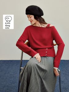 INMAN | Quần Áo Knitwear Quai Ngang Không Đều Màu Đỏ Giá Rẻ