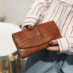 Vintage Clasp Leather Long Wallet Big Capacity Multifunction
