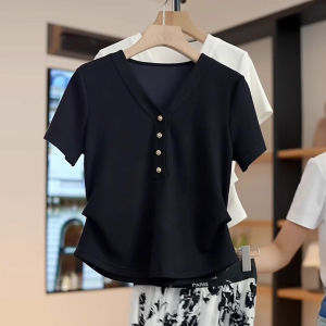 Fashion French Style Versatile Loose V-Neck Short-Sleeved T-Shirt