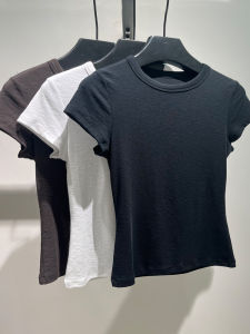 Comfortable Soft Simple Solid Color Versatile Casual Summer Elastic Slim Fit round Neck Lyocell Cotton Short Sleeve Womens T-shirt