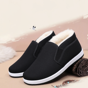 Mens shoes mens casual sports shoes warm winter fleece and thickened cotton shoes soft-soled wool cotton boots on one foot