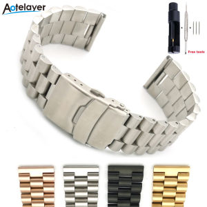 Aotelayer Dây Đồng Hồ Bằng Thép Không Gỉ Nguyên Khối 20Mm 22Mm Phụ Kiện Đồng Hồ Khóa Gập Kim Loại Cho Nam Nữ Dây Đồng Hồ Thông Dụng Đầu Phẳng