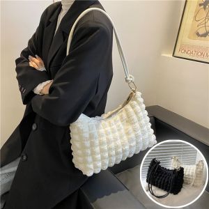Canvas Wrinkle Bag for Women Shoulder Bags Pleated Bubbles Handbags Padded Casual Underarm Quilted Bag Tote Cloud Bag