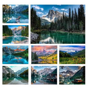 1000Pieces Jigsaw Puzzle Peaceful Lake Boat Surrounded By Forest Mountains For Adults Perfect Gift For Art Lovers