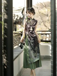 Young Girls New Chinese Style Sleeveless Cheongsam Dress Coat Spring Summer Autumn Set Retro Style Long Sleeve Daily Wear
