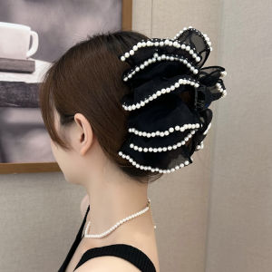 Classic Style Pearl Grip Female New Arrival Back Head Bows Barrettes Oversized Shark Clip Hair Accessories Headdress Clip