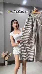 Quần Đũi xốp kẻ sọc Quần ống rộng suông nữ có big size size đại tới 106kg