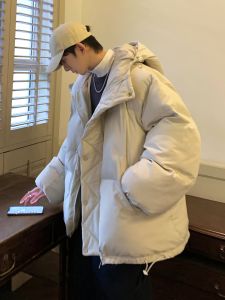ฤดูหนาว หนาขึ้น มีฮู้ด ผู้ชาย เสื้อแจ็กเก็ตขนเป็ด วัยรุ่น อินเทรนด์ แจ๊กเก็ตกันน้ําขนาดใหญ่ โพลีเอสเตอร์ ผ้าฝ้าย Blend สีขาว Duck ขนเป็ด Filling