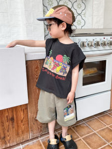 Pure Cotton Cartoon Printed Vest for Boys Summer New Arrival Breathable Short Sleeve round Neck T-Shirt Korean Style Kids Clothes