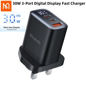 Mcdodo UK Plug 30W 3-Port Digital Display PD Fast Charger For Laptop/Tablet/Mobile Phone Support PD/QC4.0/3.0 Huawei SCP/FCP.Samsung AFC/SFC