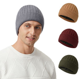 Fleece Knitted Hats Mens and Womens Winter Thickened Warm Cycling Cold Ear Protection Hat Solid Color Wool Pullover Beanie Hat