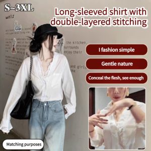 White Loose Long Sleeve Shirt Universal Fall Wear Suit Tops Women Fake Two Piece Shirt