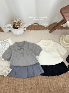 Áo Sweater Polo Cổ Trụ Tay Ngắn Phong Cách Hàn Quốc Cho Bé Gái Mùa Hè