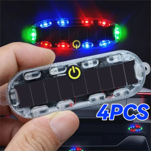 4PCS Solar Car Flashing Signal Lamp 10 LED Beads Emergency Warning Light Car Motorcycle Waterproof Strobe Light with Touch Switch