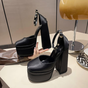 Karakum Womens Mary Jane Shoes High Heel Sandals Waterproof Platform Thick Bottom Rhinestone Buckle Casual Fashion Shoes