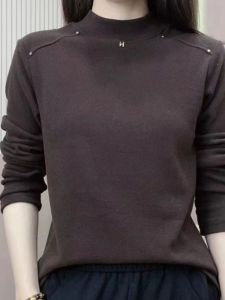 Mothers Wear Double-Sided Dralon New Arrival Thermal Bottoming Shirt Female Fall and Winter Fleece-Lined Half-High Collar Slim Fit Long-Sleeved T-shirt Tops