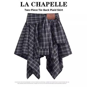 La Chapelle | Belted Plaid Irregular Design Youthful Summer Short Skirt