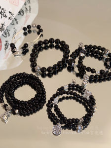 Double Layered Black Beaded Bracelet for Couples Ethnic Chinese Style Fashion Jewelry Men Women Stackable Money Coin Design