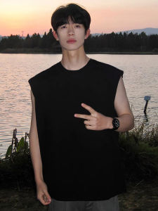 Mens Black Sporty Sleeveless Vest Summer Outdoor Wear American Style Tank Top Pure Cotton Quick Dry Fitness Top