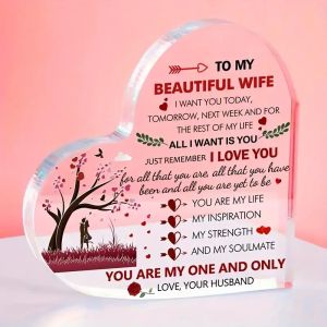 Romantic Acrylic Heart Keepsake - Perfect Birthday & Anniversary Gift for Wife from Husband with Love Sayings Plaque