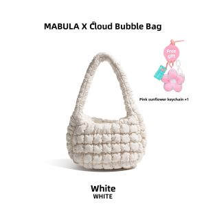 MABULA | Mabula Folded Clouds Texture Zipper Handbag Durable Cotton Shoulder Bag Youth Fashion Accessory Compact Size Solid Color Design