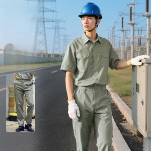 Summer State Grid Overalls Mens Pure Cotton Thin Long Sleeves Electric Power Bureau Electrician Maintenance Short Sleeve Labor Protection Clothing Parka
