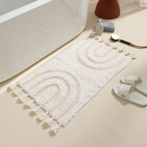 Pure Cotton round Mat Home Use Bathroom Bedroom Anti-Slip Floor Mat Handmade Tassel Half Circle Door Mat Machine Washable