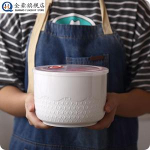 Large Capacity Ceramic Food Preservation Bowl Set of Three Microwave Safe Storage Container Sealed Fruit Lunch Box