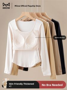miiow | Thickened Fleece Womens Base Shirt With Chest Pad Long Sleeve Inner Wear T-shirt For Autumn Winter MiiOW Cat Person Brand