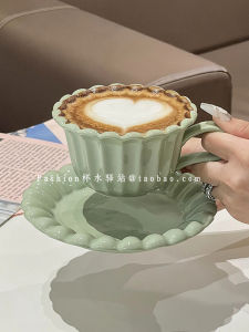 French Style Ceramic Coffee Cup And Plate Pure Color Milk Foam Cup Dishwasher Safe Breakfast Set High Aesthetic Value