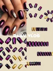 Short Medium fake nails for women girls green purple golden colors flowers leaf design glossy square ballet shape press on nails