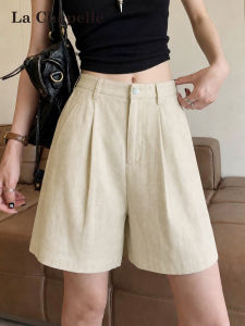 La Chapelle | Lightweight Ice Silk High Waist Apricot A-Line Casual Short Pants