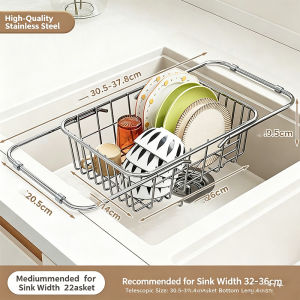 Expandable Stainless Steel Sink Strainer Basket Adjustable Over The Sink Dish Rack For Kitchen Food Washing Draining And Organiz