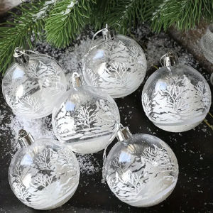 Round Snowflake Christmas Balls Set Glitter Ball Ornaments Xmas Tree Hanging Pendants For Home Holiday Party DIY Crafts Supplies