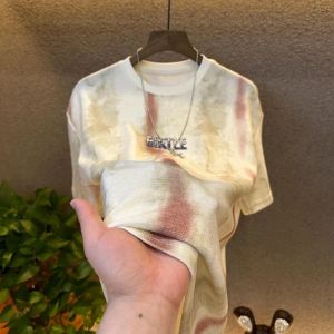 Summer New Mens Short Sleeve T-Shirt Tie Dye Design round Neck Half Sleeve Lightweight Versatile Cotton Sweatshirt Fashionable