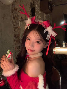 Lolita Lolita [Courtesy Christmas] Bows Stuffed Antlers Elk Headband Christmas Decorative Headdress