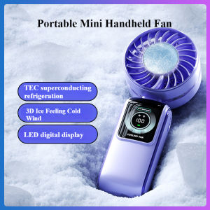 2025 new Xiaomi mini High-speed Handheld Fan 5000mah Cold Compress fan USB Rechargeable LED Digital Display Semiconductor Cooling Handheld Fan Foldable Neck Hanging Fan