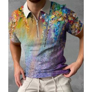 Printed Lapel Pullover Zip Short Sleeves Printing Lapel Pullover Zip Short Sleeve