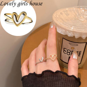 【♡Lovely girls house♡】2022อินเทรนด์กลวงออกแหวนหัวใจสำหรับผู้หญิงซิลเวอร์โกลด์หัวใจรักรวมกันแหวนคู่อุปกรณ์เครื่องประดับแฟชั่น