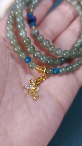 Vòng chuỗi 108 hạt đá Cẩm Thạch dầu size hạt 5.3 li phối charm bướm đính đá xinh thời trang | Hoa Minh Gem