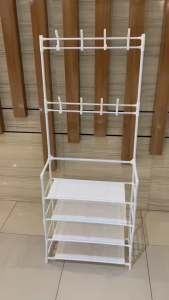 2IN1 ชั้นวางรองเท้า 4 ชั้นพร้อมที่แขวนผ้า