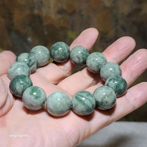 16mm Natural untreated Burma Jade (Type A Jadeite) light green "floating flowers" bracelet (with certificate) 16毫米翡翠淡绿飘花手链(带证书)