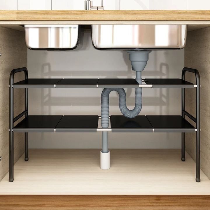Under Sink Organizer Rack Adjustable Kitchen 2 tier Shelf Rack ...