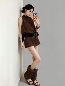 Y6Y | Retro American High-Neck Sleeveless Womens Mini Dress