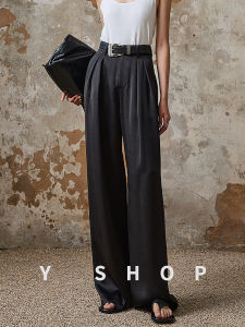 Elegant High Waist Wide Leg Womens Pants Summer Drapey Casual Long Pants Fine Twist Pu Shi Ren Simple Version Polyester Fiber