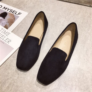 New Retro Square Head Flat Heel Work Shoes for Women Black Flat Bottom Slip-On Fashionable Casual round Toe Shoes