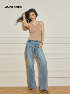 Knitted Beaded Vest Straight Jeans Suit