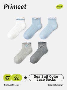 PRIMEET | Summer Lightweight Short Socks Mesh Bow Lace Design Shallow Cut Seamless
